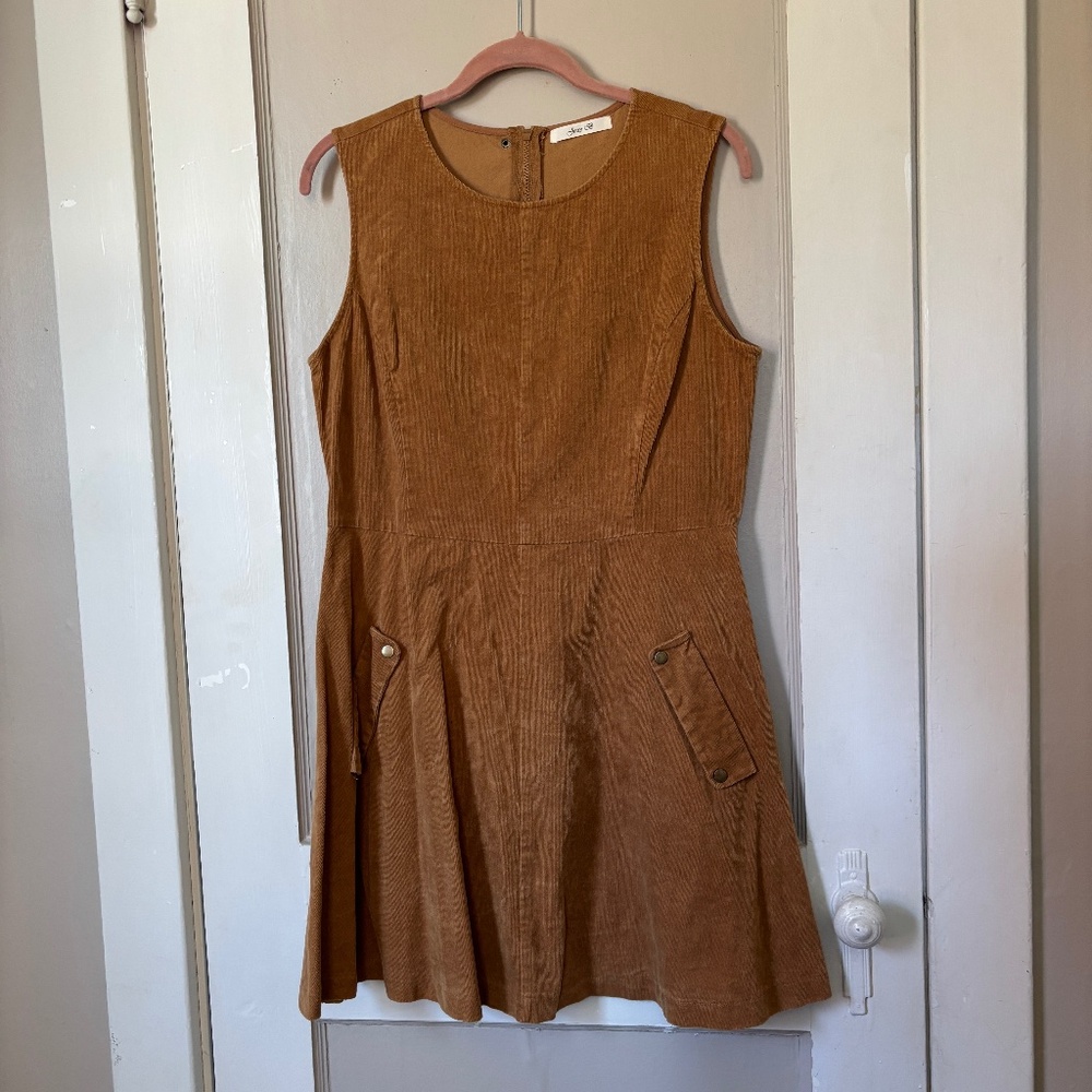 Modcloth Jessy B Tan Corduroy Retro Jumper Dress